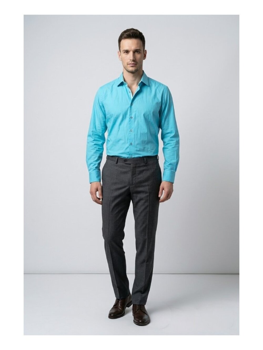 NEW Express 1MX Fitted Solid Cotton Stretch Dress Shirt Blue Men's Size S